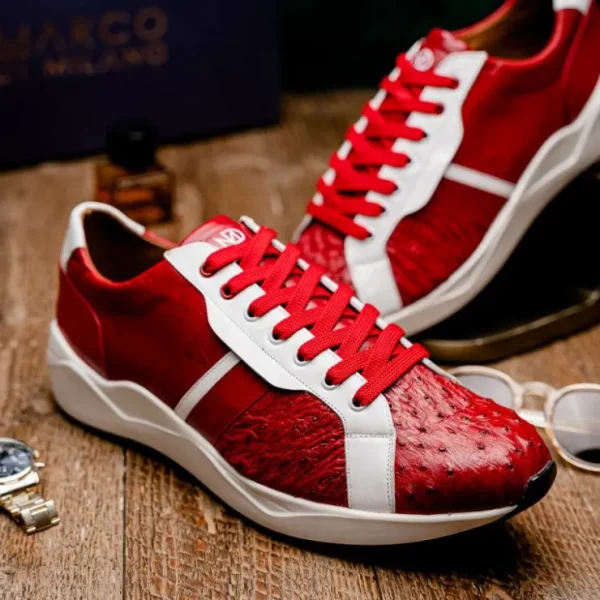 marco_di_milano_lyon_ii_o_11-3.webp Discount Marco di Milano Lyon II Ostrich Quill & Calfskin Sneakers Red / White