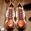 Cheap Marco di Milano Lyon II Ostrich Quill & Calfskin Sneakers Brandy / White