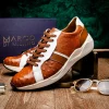 Cheap Marco di Milano Lyon II Ostrich Quill & Calfskin Sneakers Brandy / White