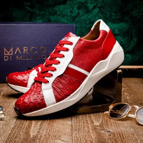 marco_di_milano_lyon_ii_o_5-3.webp Discount Marco di Milano Lyon II Ostrich Quill & Calfskin Sneakers Red / White