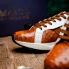 Cheap Marco di Milano Lyon II Ostrich Quill & Calfskin Sneakers Brandy / White