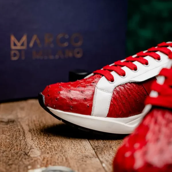marco_di_milano_lyon_ii_o_6-3.webp Discount Marco di Milano Lyon II Ostrich Quill & Calfskin Sneakers Red / White