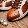 Cheap Marco di Milano Lyon II Ostrich Quill & Calfskin Sneakers Brandy / White