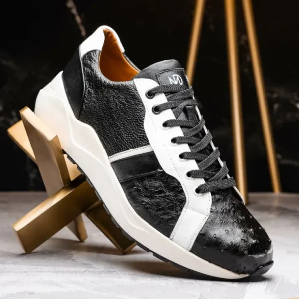 marco_di_milano_lyon_ostr_5.webp Clearance Marco di Milano Lyon Ostrich Leg & Calfskin Sneakers Black / White