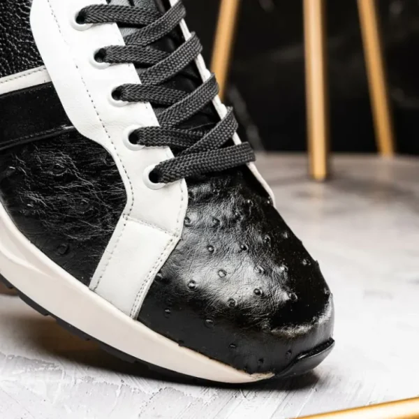 marco_di_milano_lyon_ostr_6.webp Clearance Marco di Milano Lyon Ostrich Leg & Calfskin Sneakers Black / White