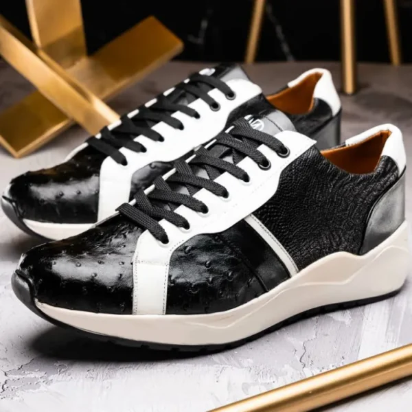 marco_di_milano_lyon_ostr_7.webp Clearance Marco di Milano Lyon Ostrich Leg & Calfskin Sneakers Black / White