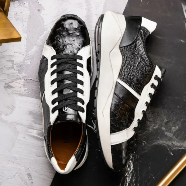 marco_di_milano_lyon_ostr_8.webp Clearance Marco di Milano Lyon Ostrich Leg & Calfskin Sneakers Black / White