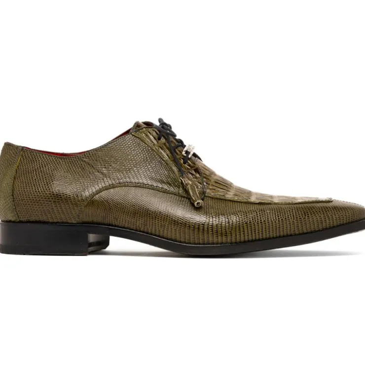 Clearance Marco di Milano Merida Caiman & Lizard Derby Olive Green OliveGreen