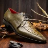 Clearance Marco di Milano Merida Caiman & Lizard Derby Olive Green OliveGreen