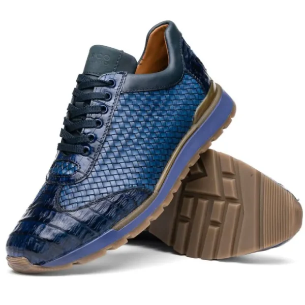 Hot Marco di Milano Roma Caiman Crocodile Woven Sneakers Navy
