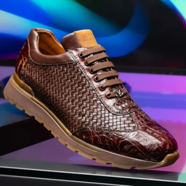 Outlet Marco di Milano Roma Caiman Crocodile Woven Sneakers Brown