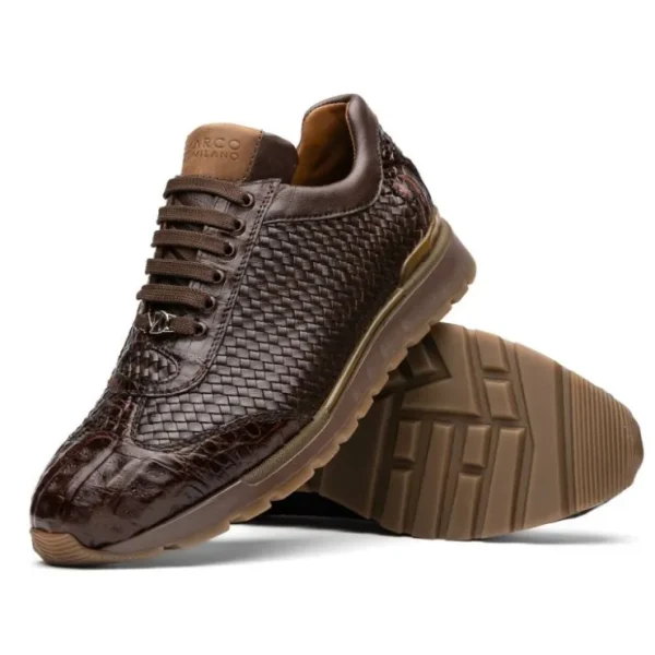 Outlet Marco di Milano Roma Caiman Crocodile Woven Sneakers Brown