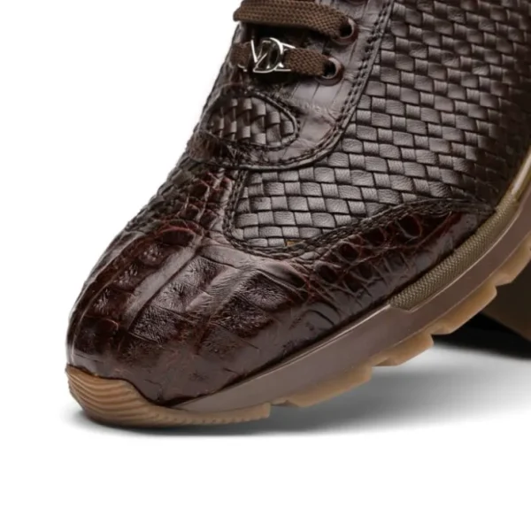 Outlet Marco di Milano Roma Caiman Crocodile Woven Sneakers Brown