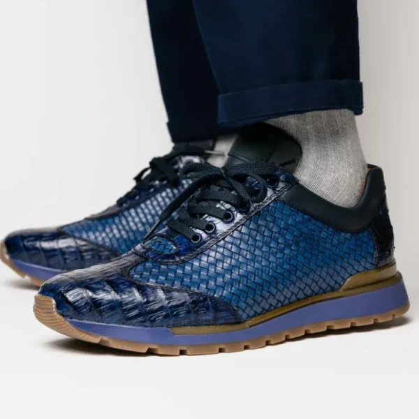 Hot Marco di Milano Roma Caiman Crocodile Woven Sneakers Navy