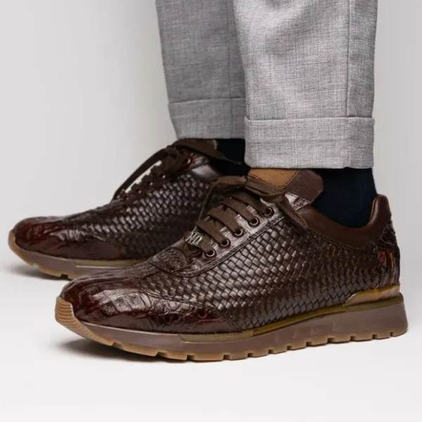 Outlet Marco di Milano Roma Caiman Crocodile Woven Sneakers Brown