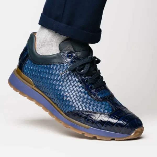 Hot Marco di Milano Roma Caiman Crocodile Woven Sneakers Navy
