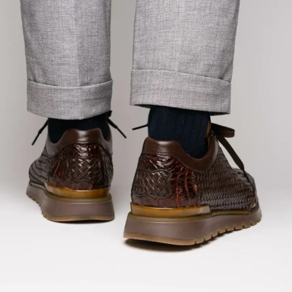 Outlet Marco di Milano Roma Caiman Crocodile Woven Sneakers Brown