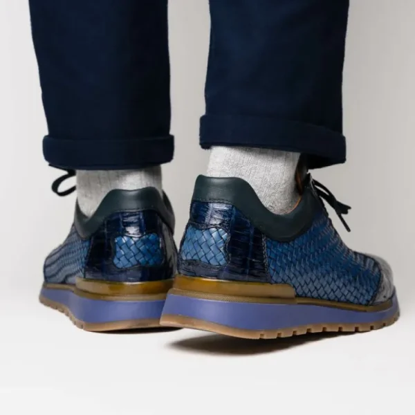 Hot Marco di Milano Roma Caiman Crocodile Woven Sneakers Navy