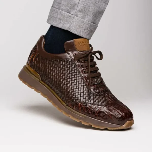 Outlet Marco di Milano Roma Caiman Crocodile Woven Sneakers Brown