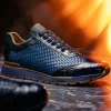Hot Marco di Milano Roma Caiman Crocodile Woven Sneakers Navy