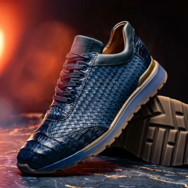 Hot Marco di Milano Roma Caiman Crocodile Woven Sneakers Navy