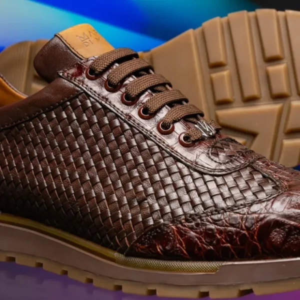 Outlet Marco di Milano Roma Caiman Crocodile Woven Sneakers Brown