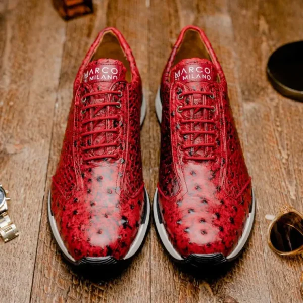 New Marco di Milano Scanno Ostrich Quill Sneakers Antique Red AntiqueRed