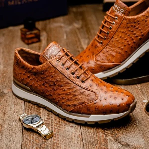 Flash Sale Marco di Milano Scanno Ostrich Quill Sneakers Antique Cognac AntiqueCognac