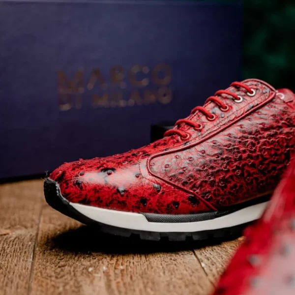New Marco di Milano Scanno Ostrich Quill Sneakers Antique Red AntiqueRed