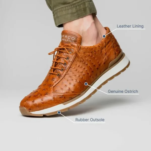 Flash Sale Marco di Milano Scanno Ostrich Quill Sneakers Antique Cognac AntiqueCognac