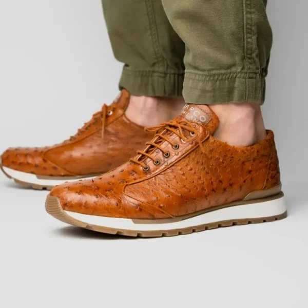 Flash Sale Marco di Milano Scanno Ostrich Quill Sneakers Antique Cognac AntiqueCognac