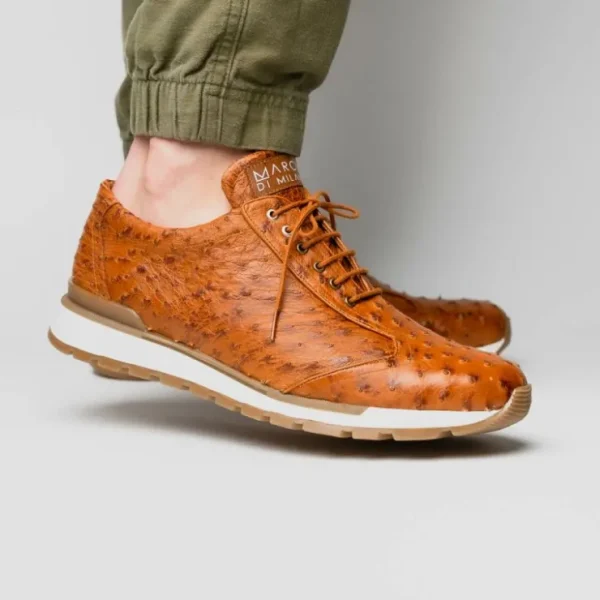 Flash Sale Marco di Milano Scanno Ostrich Quill Sneakers Antique Cognac AntiqueCognac