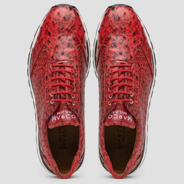 New Marco di Milano Scanno Ostrich Quill Sneakers Antique Red AntiqueRed