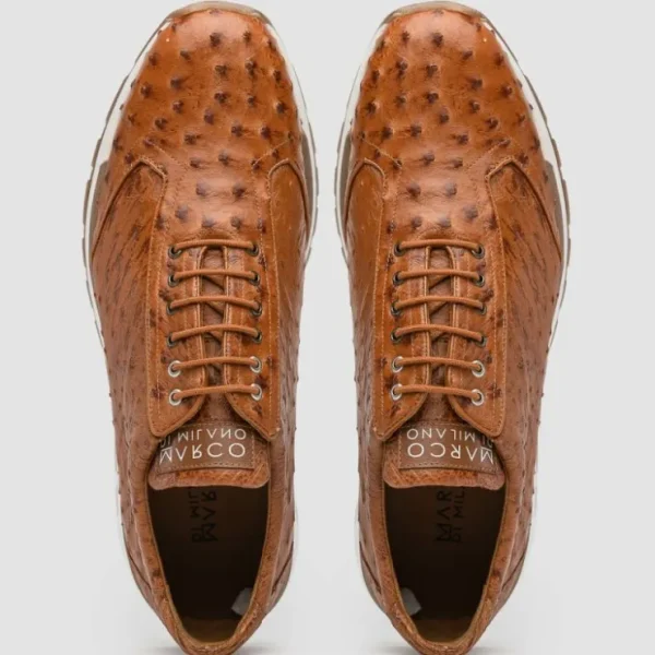 Flash Sale Marco di Milano Scanno Ostrich Quill Sneakers Antique Cognac AntiqueCognac