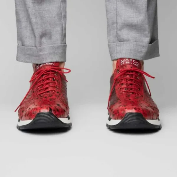 New Marco di Milano Scanno Ostrich Quill Sneakers Antique Red AntiqueRed