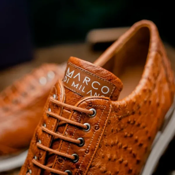 Flash Sale Marco di Milano Scanno Ostrich Quill Sneakers Antique Cognac AntiqueCognac