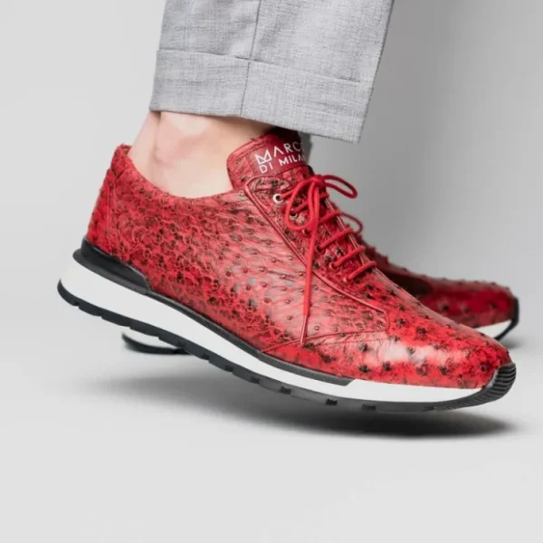 New Marco di Milano Scanno Ostrich Quill Sneakers Antique Red AntiqueRed
