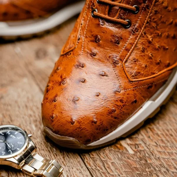 Flash Sale Marco di Milano Scanno Ostrich Quill Sneakers Antique Cognac AntiqueCognac
