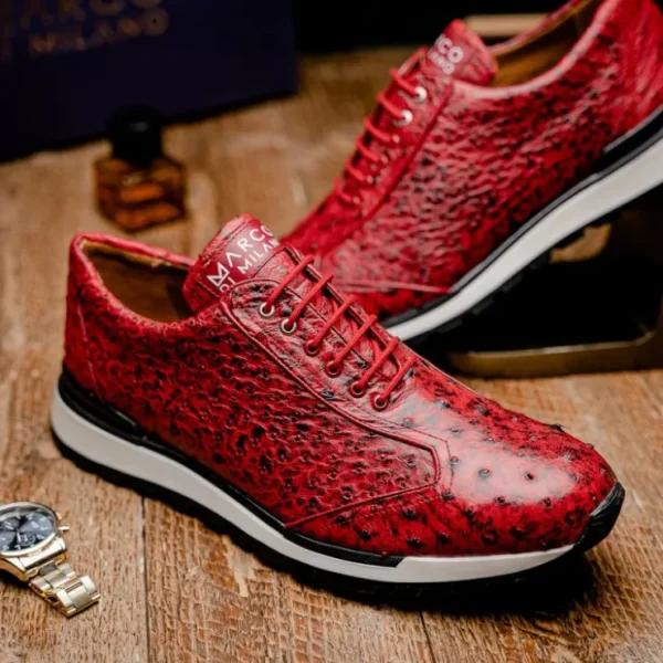 New Marco di Milano Scanno Ostrich Quill Sneakers Antique Red AntiqueRed