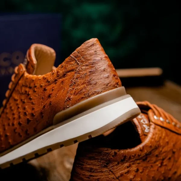 Flash Sale Marco di Milano Scanno Ostrich Quill Sneakers Antique Cognac AntiqueCognac