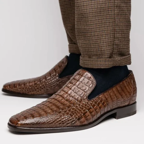 Hot Marco di Milano Trento Caiman Crocodile Loafers Brown