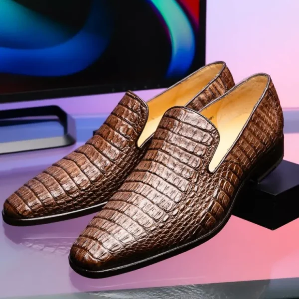 Hot Marco di Milano Trento Caiman Crocodile Loafers Brown