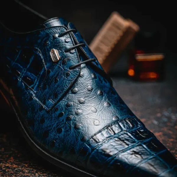 maseratti_assenzio__embos_10.webp Outlet Maseratti Assenzio 3012 Embossed Crocodile & Ostrich Derby Shoes Blue