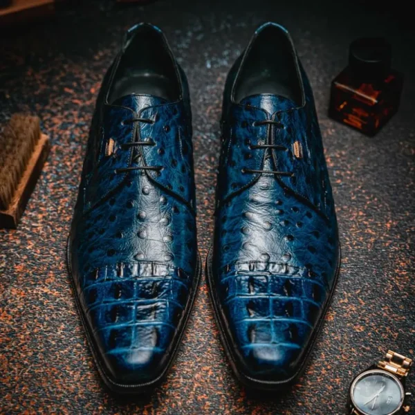 maseratti_assenzio__embos_11.webp Outlet Maseratti Assenzio 3012 Embossed Crocodile & Ostrich Derby Shoes Blue