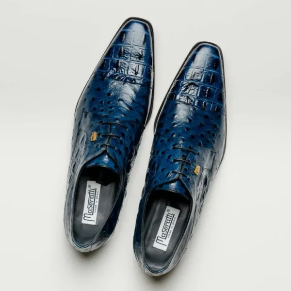 maseratti_assenzio__embos_13.webp Outlet Maseratti Assenzio 3012 Embossed Crocodile & Ostrich Derby Shoes Blue