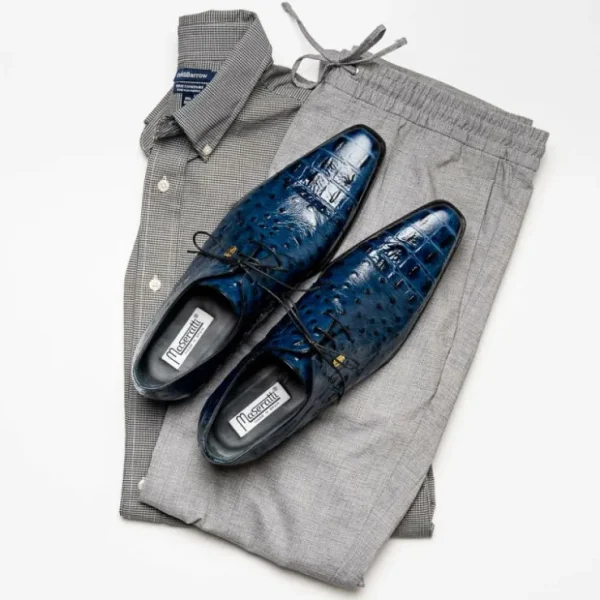 maseratti_assenzio__embos_18.webp Outlet Maseratti Assenzio 3012 Embossed Crocodile & Ostrich Derby Shoes Blue