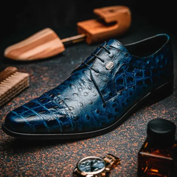maseratti_assenzio__embos_8.webp Outlet Maseratti Assenzio 3012 Embossed Crocodile & Ostrich Derby Shoes Blue
