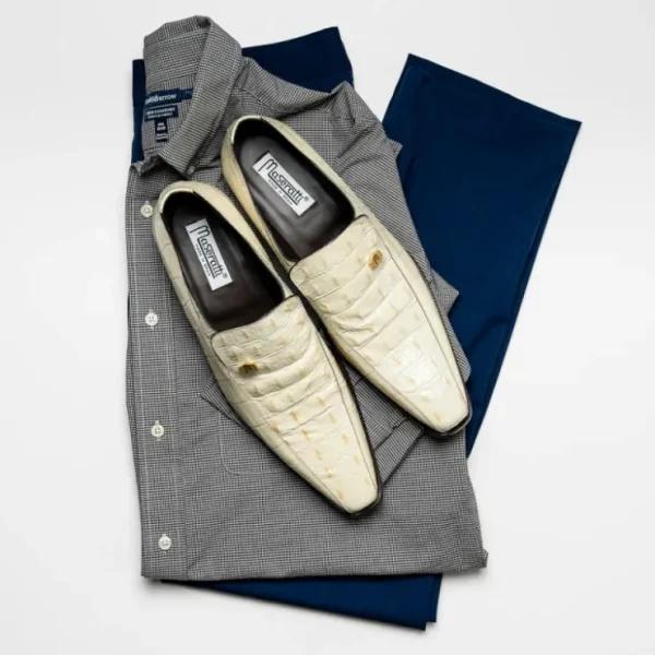 Store Maseratti Moda II 3008 Embossed Crocodile & Caiman Loafers Oryx