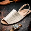 Shop Maseratti Naples Embossed Caiman Minorca Sandals Oryx