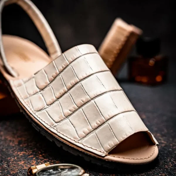 Shop Maseratti Naples Embossed Caiman Minorca Sandals Oryx